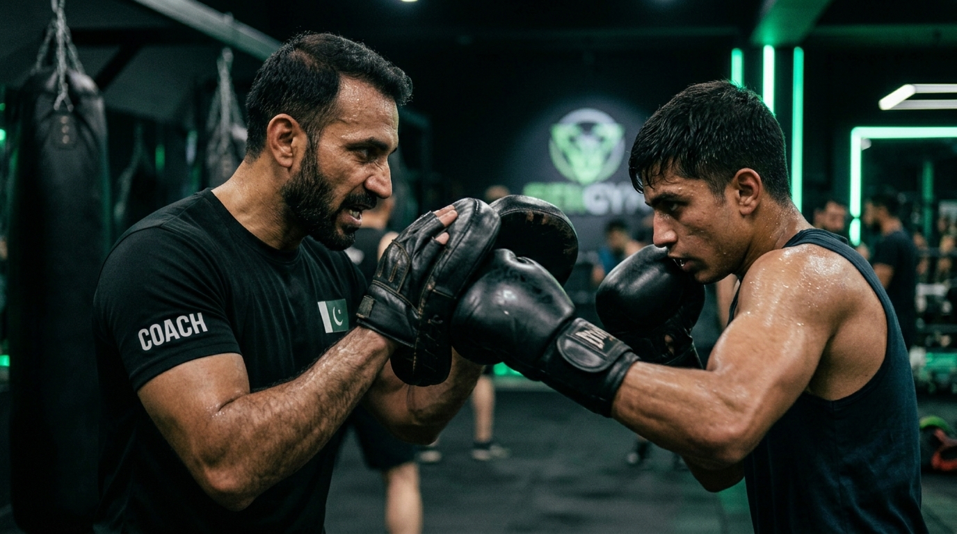 Coach training a martial arts student