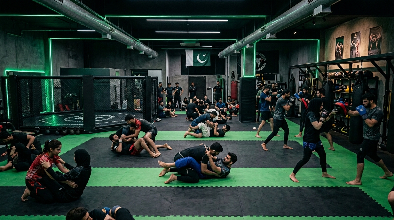 Men and women training martial arts together